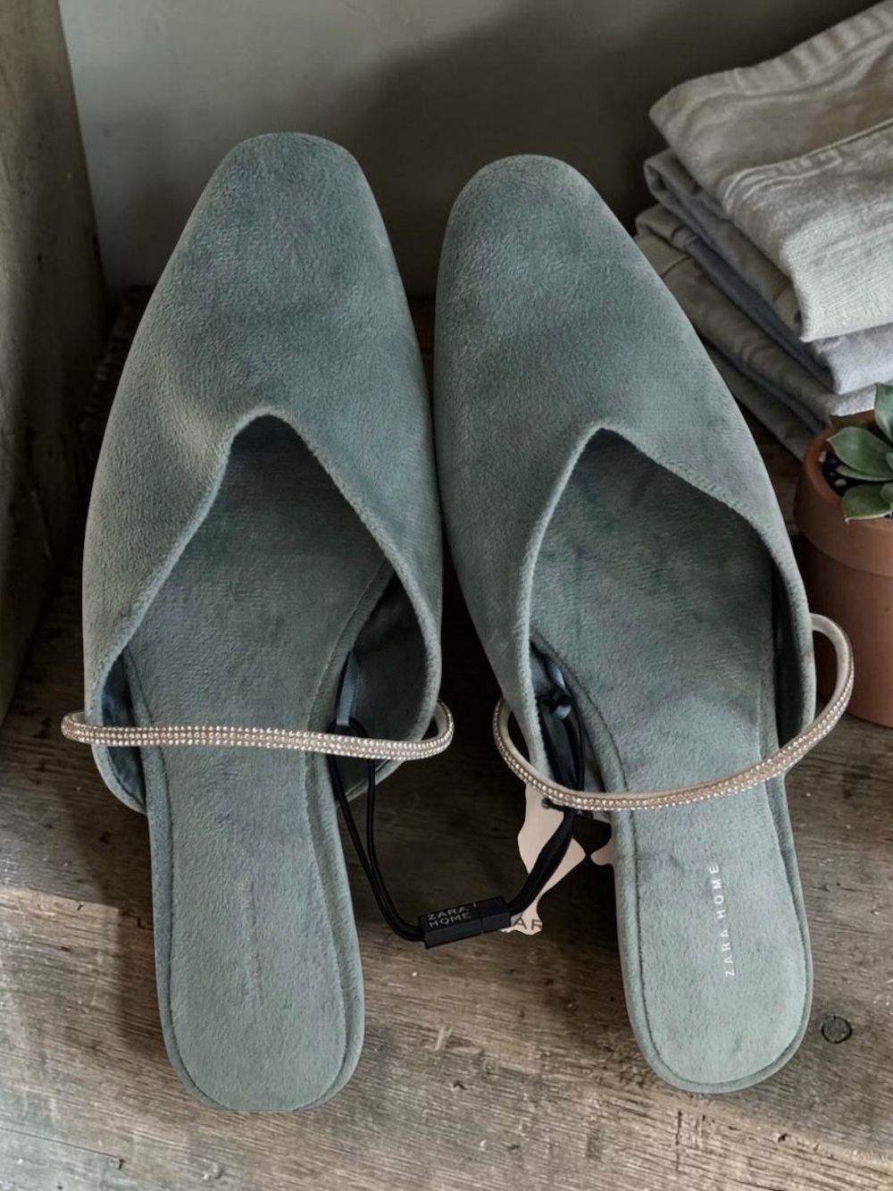 Zara Home Light Blue Green Velvet Mules - Picture 15 of 15